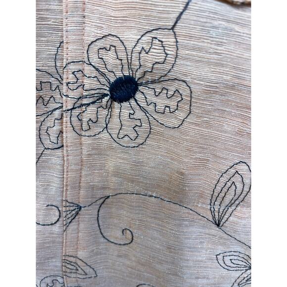 Silkland Woman Long Sleeve Silk Embroidered Floral Button Down Shirt Orange 1X - Picture 4 of 9